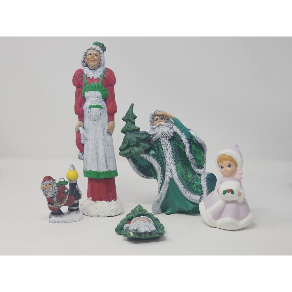 Lot Of 5/2 Christmas Ornaments 3 Christmas Figurines 3Santas 1Mrs Santa 1Girl